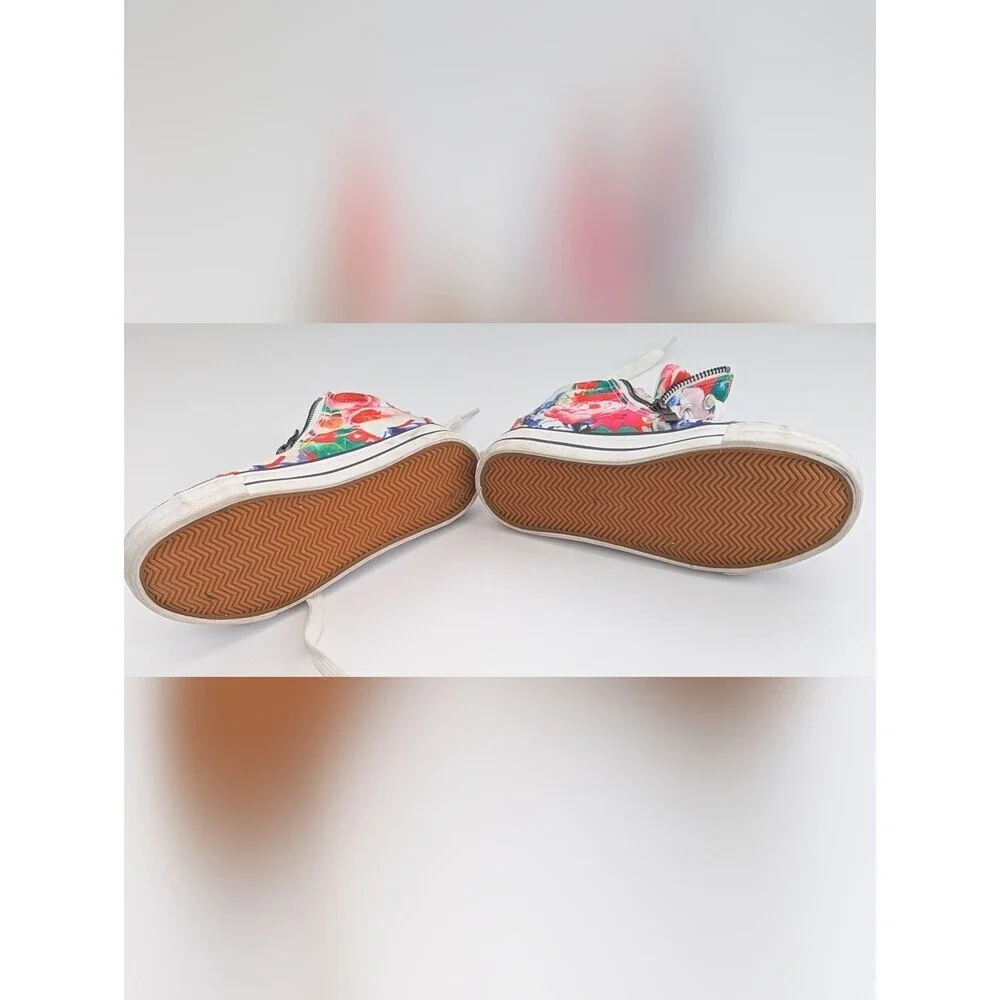 Girls' (Size 1) Floral Canvas High-Top Sneakers/Shoes w/Laces & Side Zippers